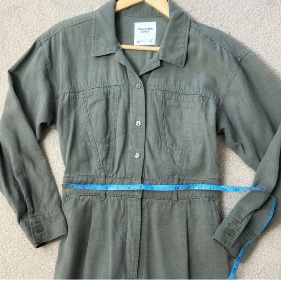 Abercrombie & Fitch Petite Utility Jumpsuit Military Green Cotton Long Sleeve - Picture 11 of 16